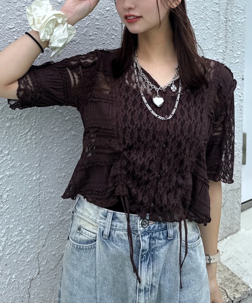 ブラウス シャツ パッチワークレースドロストブラウス/571640 レディース JEANASIS ブラウス シャツ パッチワークレースドロストブラウス