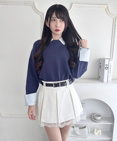 Loueme(ルエム)の「ベルト付き裾レースプリーツミニスカパン(スカート・レディース・ホワイト/グレー/ブラック・M)」の22枚目の写真
