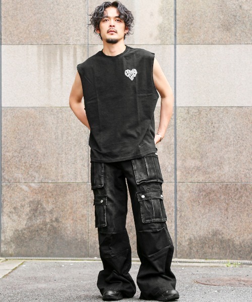 LUXSTYLE(ラグスタイル)の「ピグメントハードウォッシュハートロゴ刺繍スリーブレスTシャツ(Tシャツ/カットソー・メンズ・ブラック系その他/ブラック系その他2・S/XL/L/M)」の16枚目の写真