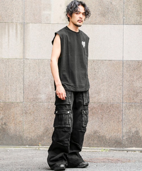 LUXSTYLE(ラグスタイル)の「ピグメントハードウォッシュハートロゴ刺繍スリーブレスTシャツ(Tシャツ/カットソー・メンズ・ブラック系その他/ブラック系その他2・S/XL/L/M)」の17枚目の写真