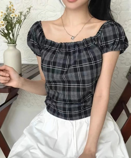 ブラウス シャツ A'GEM/9 × .kom 「.KOM/ドットケーオーエム」 チェックブラウス/ レディース A'GEM/9 × .kom 『.KOM/ドットケーオーエム』ギンガムチェック
