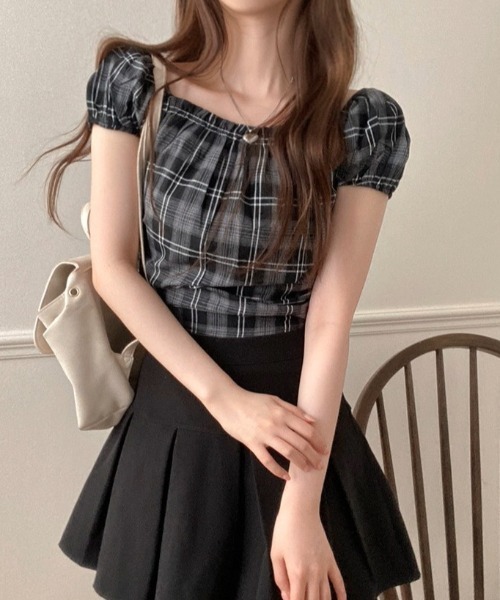 ブラウス シャツ A'GEM/9 × .kom 「.KOM/ドットケーオーエム」 チェックブラウス/ レディース A'GEM/9 × .kom 『.KOM/ドットケーオーエム』 チェック柄