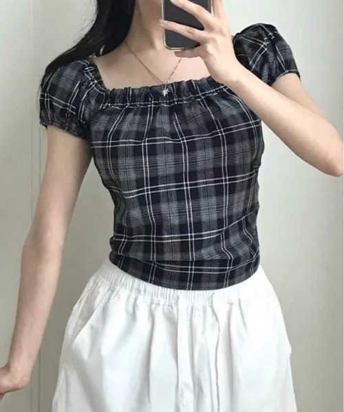 ブラウス シャツ A'GEM/9 × .kom 「.KOM/ドットケーオーエム」 チェックブラウス/ レディース A'GEM/9 × .kom 『.KOM/ドットケーオーエム』 チェック柄