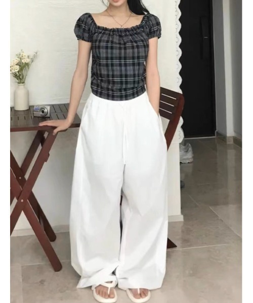 .KOM(ドットコム)の「A'GEM/9 × .kom 『.KOM/ドットケーオーエム』ギンガムチェックオフショルブラウス(Tシャツ/カットソー・レディース・ブラック・FREE)」の15枚目の写真