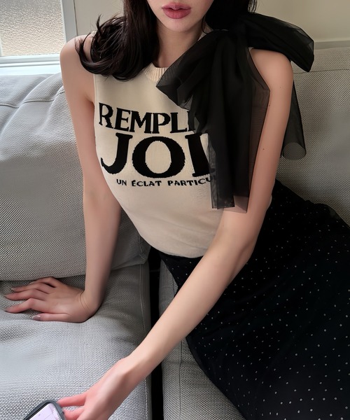 ROYAL PARTY(ロイヤルパーティー)の「ロゴジャガードビッグリボントップス(ニット/セーター・レディース・ベージュ/ネイビー/ブラック・FREE)」の3枚目の写真
