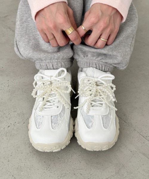 セール】【靴紐2種set】ボリュームソールレーススニーカー（スニーカー