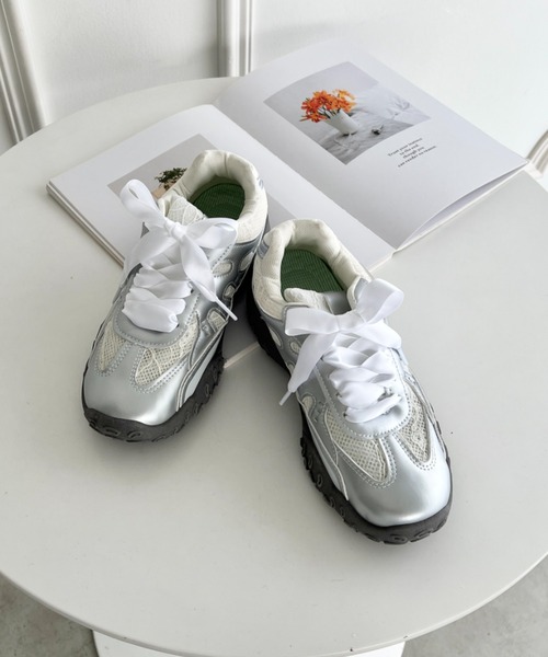 セール】【靴紐2種set】ボリュームソールレーススニーカー