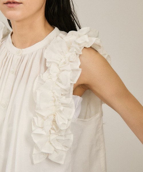 crinkle crinkle crinkle（クリンクルクリンクルクリンクル）の「【crinkle crinkle crinkle】別注side frill no sleeve blouse（シャツ/ブラウス・レディース・ホワイト/ブラック/ブラック系その他3・FREE）」の16枚目の写真