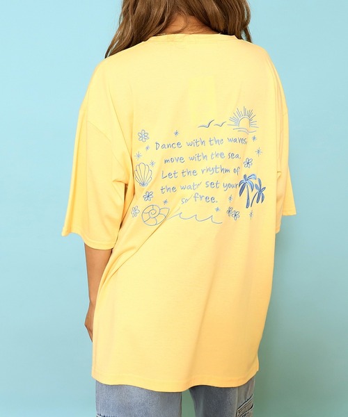 anap mimpi（アナップミンピ）の「ハンドライティング メッセージ 刺繍 オーバーサイズ Tシャツ（Tシャツ/カットソー・レディース・ピンク/ライトイエロー/オフホワイト・FREE）」の2枚目の写真