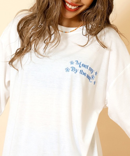 anap mimpi（アナップミンピ）の「ハンドライティング メッセージ 刺繍 オーバーサイズ Tシャツ（Tシャツ/カットソー・レディース・ピンク/ライトイエロー/オフホワイト・FREE）」の7枚目の写真