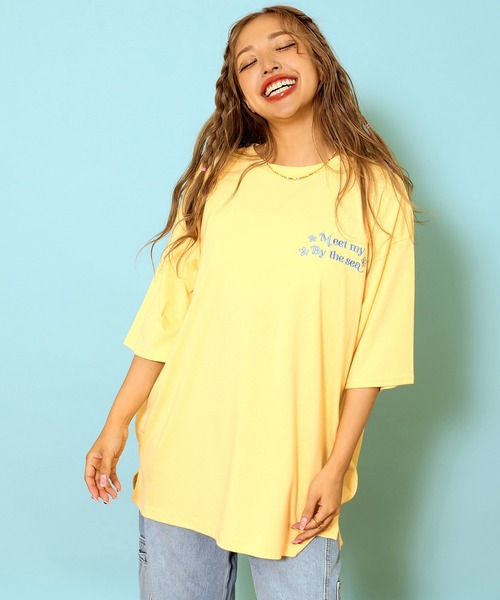 anap mimpi（アナップミンピ）の「ハンドライティング メッセージ 刺繍 オーバーサイズ Tシャツ（Tシャツ/カットソー・レディース・ピンク/ライトイエロー/オフホワイト・FREE）」の10枚目の写真