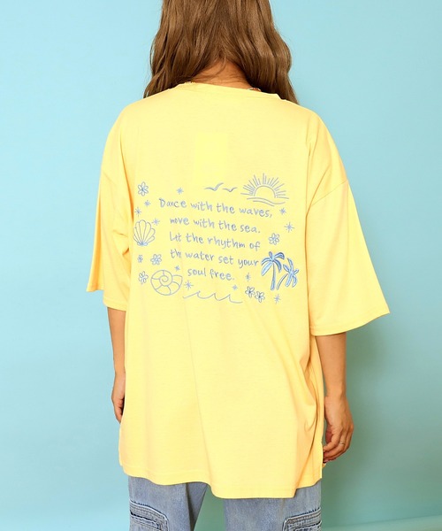 anap mimpi（アナップミンピ）の「ハンドライティング メッセージ 刺繍 オーバーサイズ Tシャツ（Tシャツ/カットソー・レディース・ピンク/ライトイエロー/オフホワイト・FREE）」の11枚目の写真