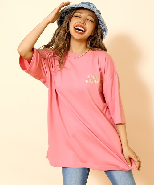 anap mimpi（アナップミンピ）の「ハンドライティング メッセージ 刺繍 オーバーサイズ Tシャツ（Tシャツ/カットソー・レディース・ピンク/ライトイエロー/オフホワイト・FREE）」の13枚目の写真