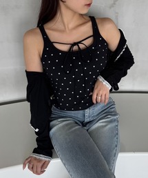 Lee様✴︎✴︎✴︎ ①シビラ⭐︎シアー トップス 黒/キャミ付② コットンニット 黒 キラキラストーン付きキャミ2色 | ecrea