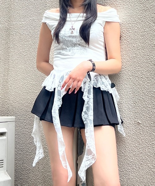 Figments（フィグメンツ）の「ゴシックサイドレースフリルトップ（タンクトップ・レディース・ブラック/ホワイト・FREE）」の2枚目の写真