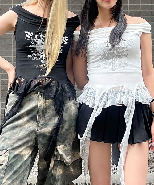 Figments（フィグメンツ）の「ゴシックサイドレースフリルトップ（タンクトップ・レディース・ブラック/ホワイト・FREE）」の13枚目の写真