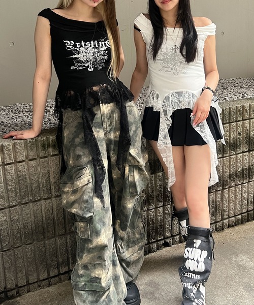 Figments（フィグメンツ）の「ゴシックサイドレースフリルトップ（タンクトップ・レディース・ブラック/ホワイト・FREE）」の7枚目の写真