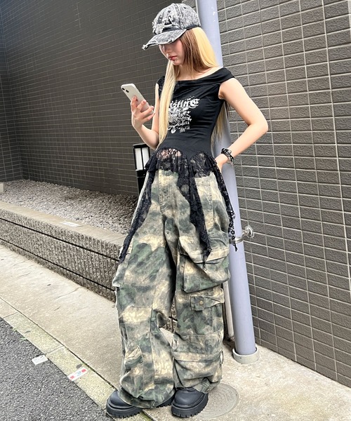 Figments（フィグメンツ）の「ゴシックサイドレースフリルトップ（タンクトップ・レディース・ブラック/ホワイト・FREE）」の9枚目の写真