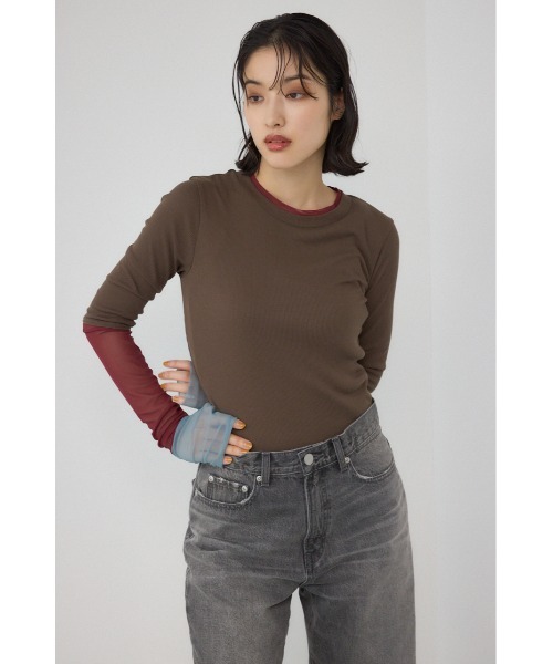 PLUS（プラス）の「【PLUS】シアードッキングトップス（Tシャツ/カットソー・レディース・ブラウン/アイボリー/ブラック/グレー・FREE）」の7枚目の写真