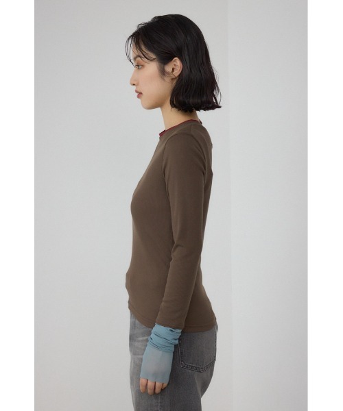PLUS（プラス）の「【PLUS】シアードッキングトップス（Tシャツ/カットソー・レディース・ブラウン/アイボリー/ブラック/グレー・FREE）」の10枚目の写真