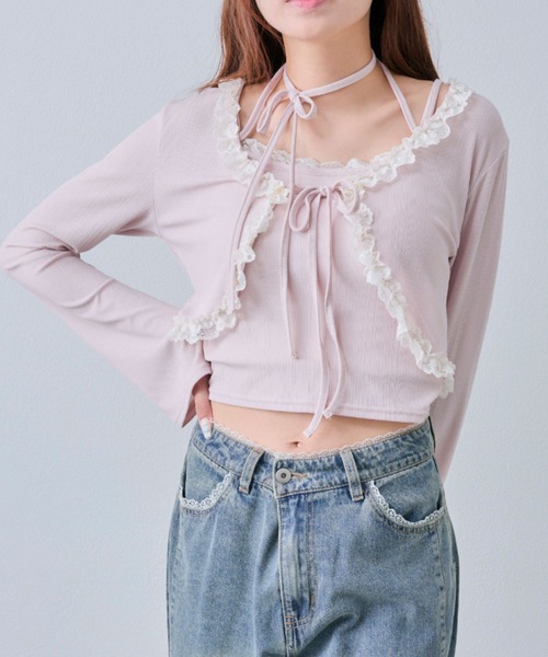 オリーブデオリーブ レースフリルボレロセット ピンク セール】【セットアイテム】レースフリルボレロセット