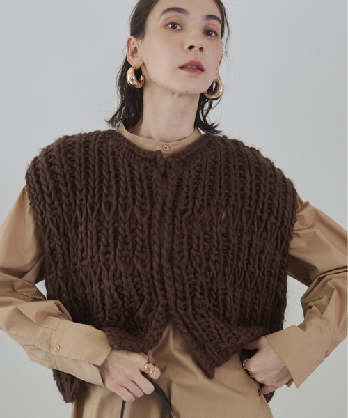 45rpm ハンドニット　ベスト　茶色 ハンドニットベスト（ベスト）｜ANGIE（アンジー）の
