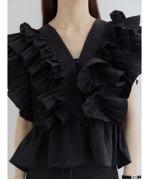 amel（エイメル）の「ラッフルフリルパフブラウス/ブラック（シャツ/ブラウス・レディース・ブラック・FREE）」の3枚目の写真