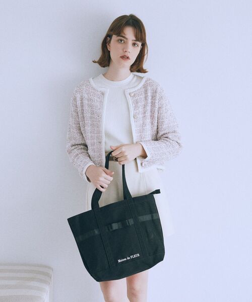 Maison de FLEUR（メゾンドフルール）の「マルチポケット帆布トートMバッグ（トートバッグ・レディース・ブラック/アイボリー・FREE）」の2枚目の写真