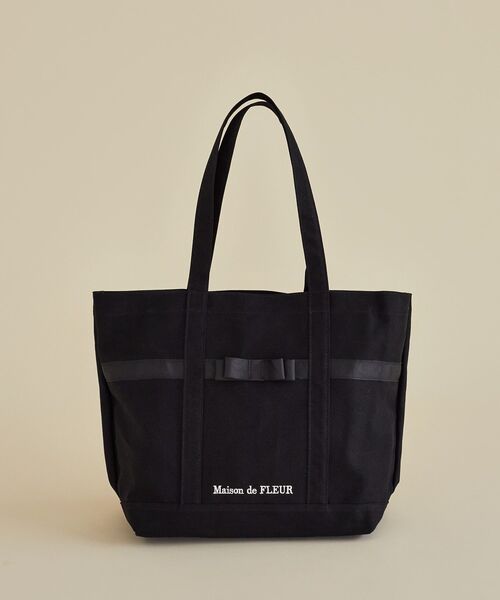 Maison de FLEUR（メゾンドフルール）の「マルチポケット帆布トートMバッグ（トートバッグ・レディース・ブラック/アイボリー・FREE）」の4枚目の写真