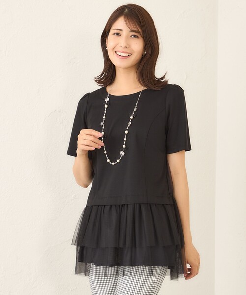 TO BE CHIC（トゥー ビー シック）の「チュールネットコンビ チュニック（チュニック・レディース・オフホワイト/ブラック/ピンク系その他2・40）」の2枚目の写真