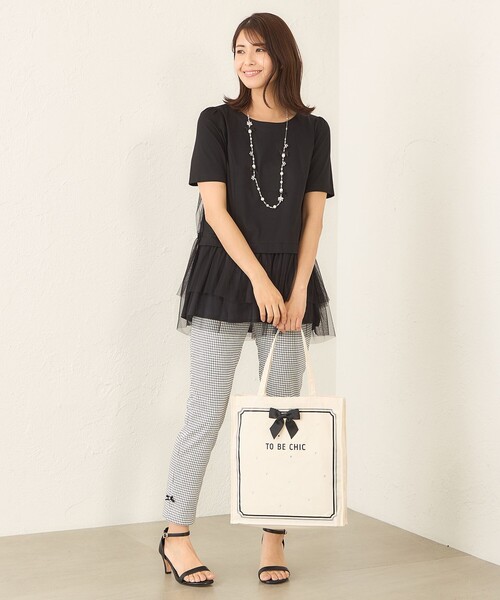 TO BE CHIC（トゥー ビー シック）の「チュールネットコンビ チュニック（チュニック・レディース・オフホワイト/ブラック/ピンク系その他2・40）」の8枚目の写真