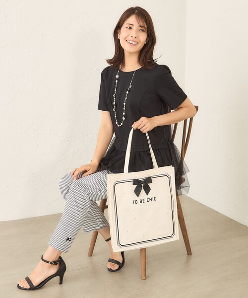 TO BE CHIC（トゥー ビー シック）の「チュールネットコンビ チュニック（チュニック・レディース・オフホワイト/ブラック/ピンク系その他2・40）」の9枚目の写真