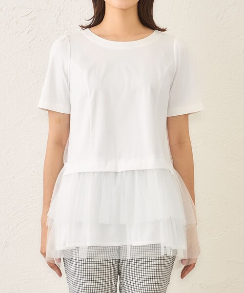 TO BE CHIC（トゥー ビー シック）の「チュールネットコンビ チュニック（チュニック・レディース・オフホワイト/ブラック/ピンク系その他2・40）」の12枚目の写真