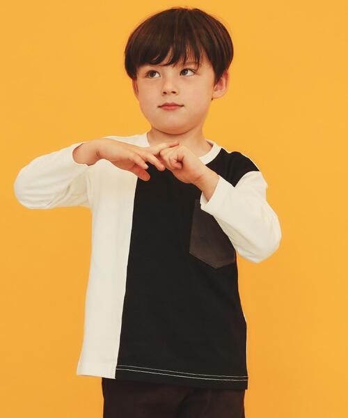 THE SHOP TK （ザ ショップ ティーケー ）の「【110-160/洗濯機OK】切り替え長袖Tシャツ（Tシャツ/カットソー・キッズ・ホワイト系7/グレー系4/ブラック系4/ブルー系4・16/15 /14/13/12/11）」の2枚目の写真