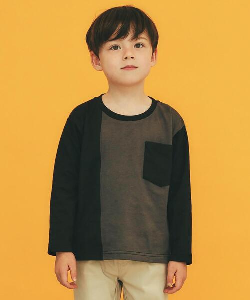 THE SHOP TK （ザ ショップ ティーケー ）の「【110-160/洗濯機OK】切り替え長袖Tシャツ（Tシャツ/カットソー・キッズ・ホワイト系7/グレー系4/ブラック系4/ブルー系4・16/15 /14/13/12/11）」の5枚目の写真