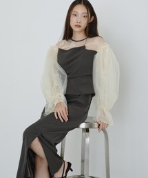 ドレープビスチェフロッキードレス / draped bustier flocky dress