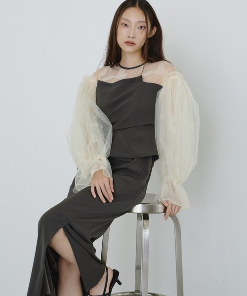 セール】ドレープビスチェフロッキードレス / draped bustier flocky