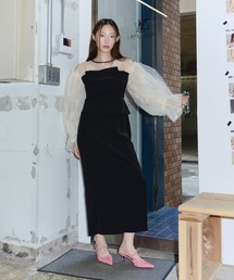 ドレープビスチェフロッキードレス / draped bustier flocky dress