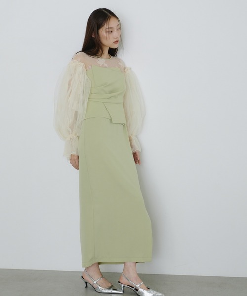 ドレープビスチェフロッキードレス / draped bustier flocky dress