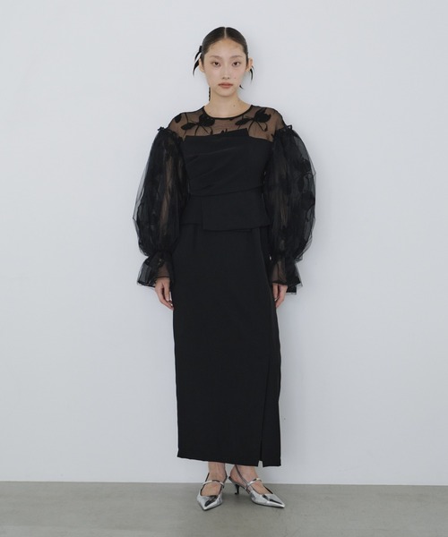 アンドレスド（ANDRESD）/【ANDRESD】draped bustier flocky dress セール】ドレープビスチェフロッキードレス / draped bustier flocky