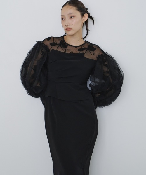 セール】ドレープビスチェフロッキードレス / draped bustier flocky