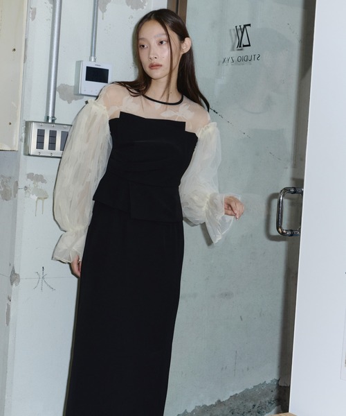 セール】ドレープビスチェフロッキードレス / draped bustier flocky