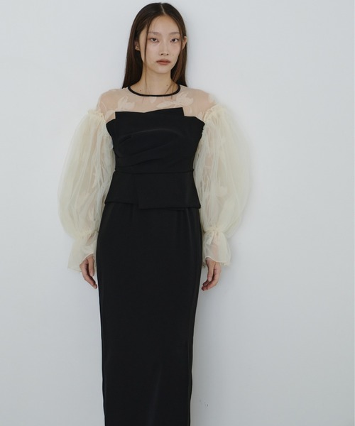 セール】ドレープビスチェフロッキードレス / draped bustier flocky