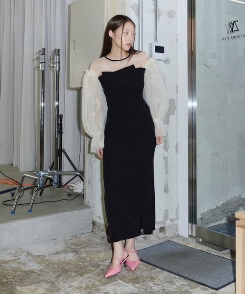 セール】ドレープビスチェフロッキードレス / draped bustier flocky