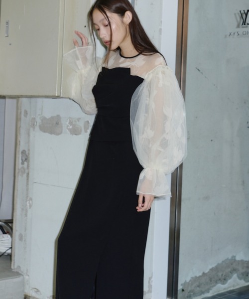 ANDRESD(アンドレスド)の「ドレープビスチェフロッキードレス / draped bustier flocky dress(ドレス・レディース・ライトグリーン/ブラック/ベージュ×ブラック/ブラウン系その他・S/L/M)」の19枚目の写真