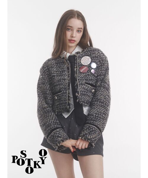 PosTokyo】ノーカラーツイードジャケット（ノーカラージャケット