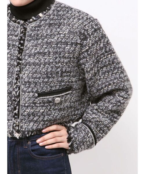 jouetie（ジュエティ）の「【PosTokyo】ノーカラーツイードジャケット（ノーカラージャケット・レディース・ブラック/ボルドー・MEDIUM）」の22枚目の写真