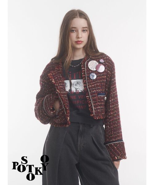 PosTokyo】ノーカラーツイードジャケット（ノーカラージャケット