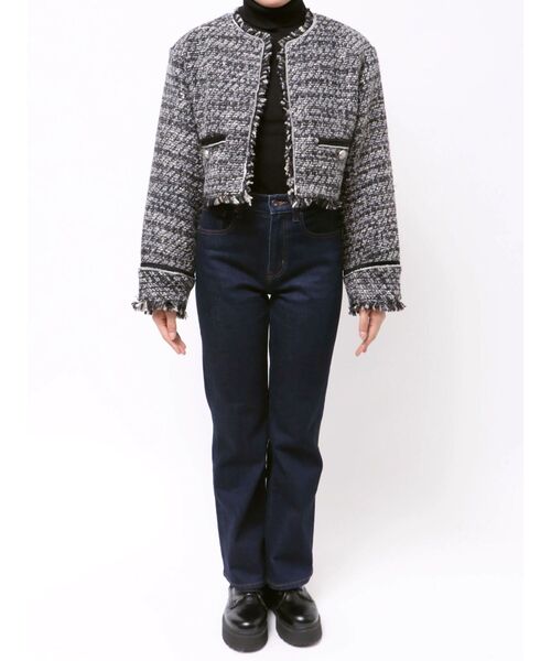 jouetie（ジュエティ）の「【PosTokyo】ノーカラーツイードジャケット（ノーカラージャケット・レディース・ブラック/ボルドー・MEDIUM）」の15枚目の写真