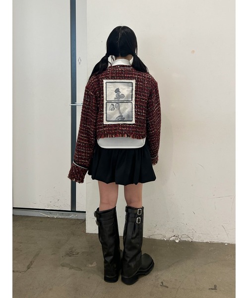 jouetie（ジュエティ）の「【PosTokyo】ノーカラーツイードジャケット（ノーカラージャケット・レディース・ブラック/ボルドー・MEDIUM）」の7枚目の写真